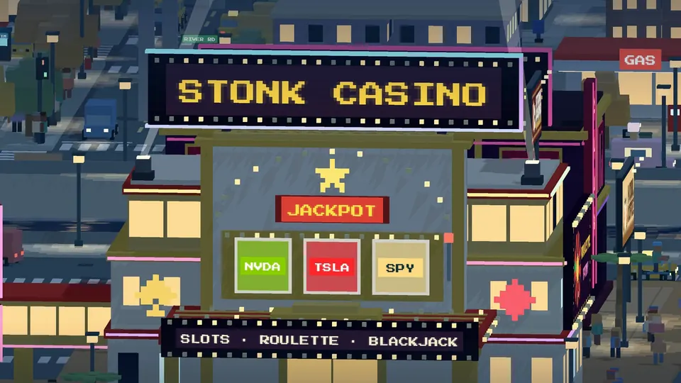 The Stonk Casino at night under its marquee